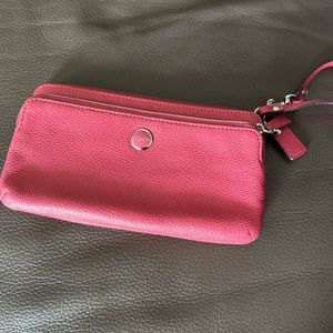 Pink Coach Pebbled Leather Wristlet